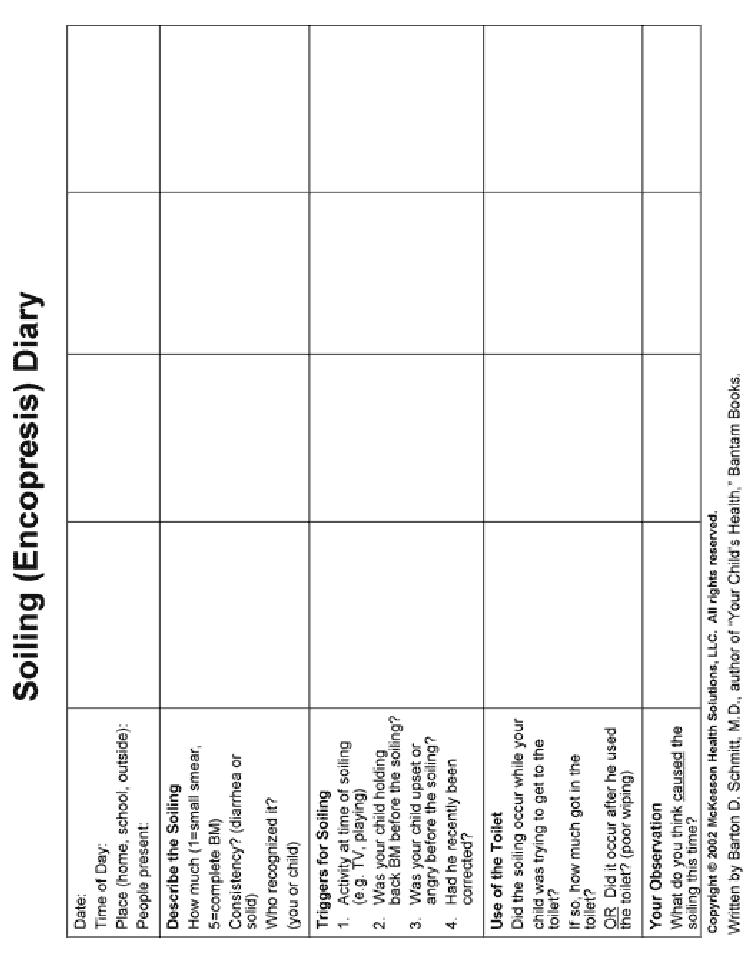 Soiling (Encopresis) Diary (chart)